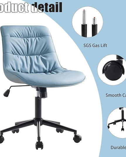 Kidol & Shellder Armless Office Chair Desk Chair Comfy Makeup Vanity Chair with Back Ergonomic Swivel Chair Home Office Desk Chairs with Wheels Rolling Computer Chair Bedroom Accent Chair(Blue) - LeafyLoom