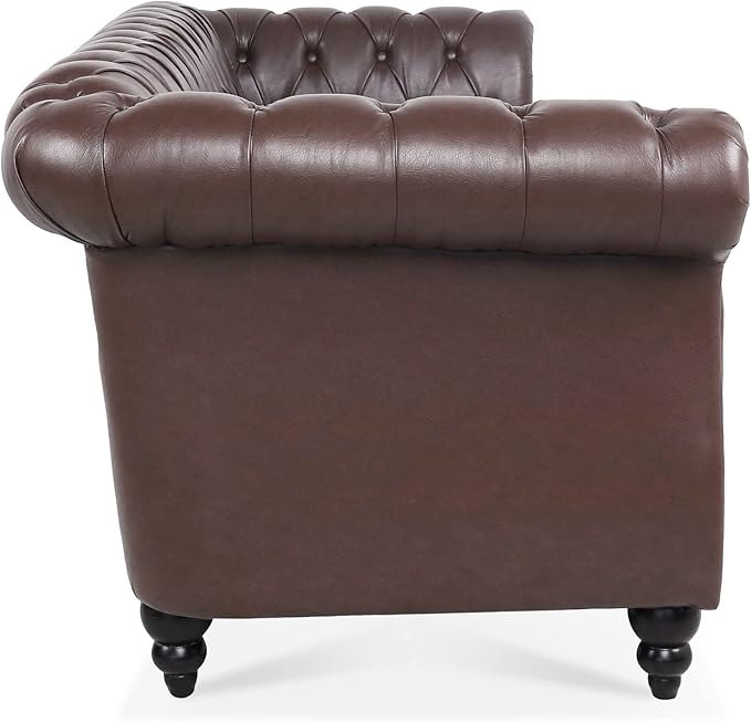 3-Seaters Living Room Clasic Chesterfield Sofa Couch Button Tufted PU Leather Upholstered Sofa&Couch with Luxury Roller Armrest Soild Wood Legs Movable Cushions & Nailhead Decor - LeafyLoom