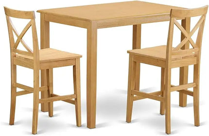 East West Furniture YAPB3-OAK-W 3 Piece Kitchen Counter Height Dining Table Set Contains a Rectangle Dining Room Table and 2 Wooden Seat Chairs, 30x48 Inch, Oak - LeafyLoom