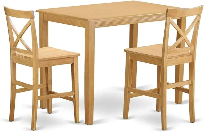 East West Furniture YAPB3-OAK-W 3 Piece Kitchen Counter Height Dining Table Set Contains a Rectangle Dining Room Table and 2 Wooden Seat Chairs, 30x48 Inch, Oak - LeafyLoom