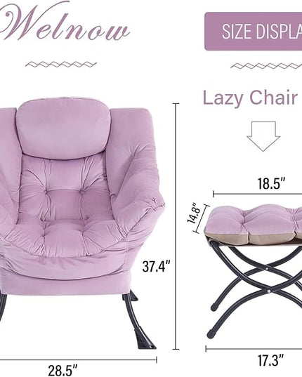 Welnow Lazy Chair with Ottoman, Modern Lounge Accent Chair with Armrests and a Side Pocket, Leisure Upholstered Sofa Chair Set, Reading Chair with Footrest for Small Space - LeafyLoom