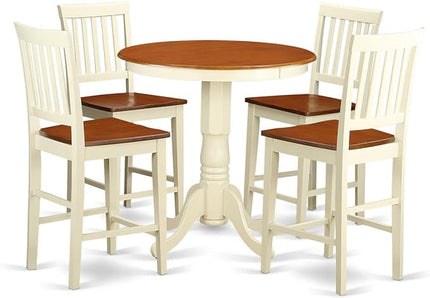 East West Furniture EDVN5-WHI-W Eden 5 Piece Kitchen Counter Height Set Includes a Round Wooden Table with Pedestal and 4 Dining Chairs, 30x30 Inch - LeafyLoom