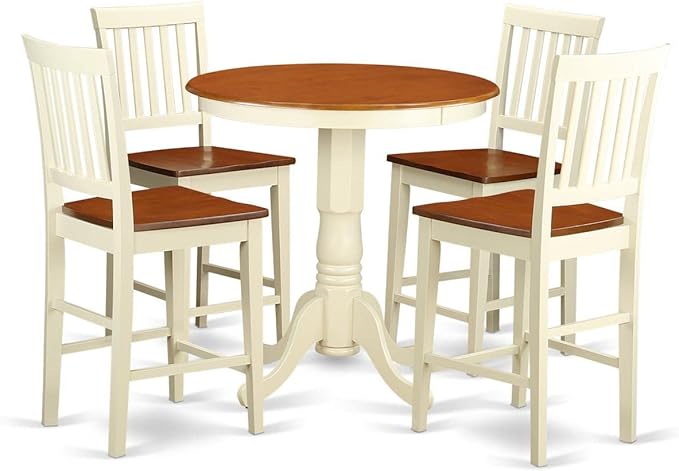 East West Furniture EDVN5-WHI-W Eden 5 Piece Kitchen Counter Height Set Includes a Round Wooden Table with Pedestal and 4 Dining Chairs, 30x30 Inch - LeafyLoom