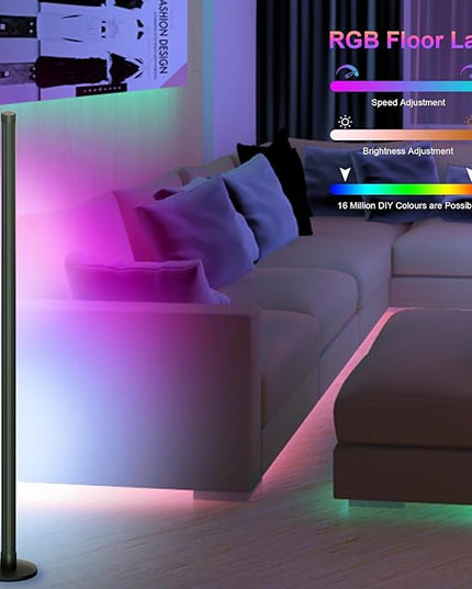 Led Floor Lamp,RGB Corner Lamp with App and Remote Control,Smart Modern Floor Lamp with 16 Million DIY Colors,DIY Modes and Music Sync,Standing Lamp for Bedroom,Living Room - LeafyLoom