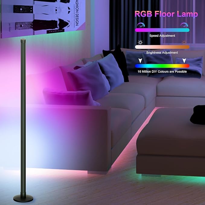 Led Floor Lamp,RGB Corner Lamp with App and Remote Control,Smart Modern Floor Lamp with 16 Million DIY Colors,DIY Modes and Music Sync,Standing Lamp for Bedroom,Living Room - LeafyLoom