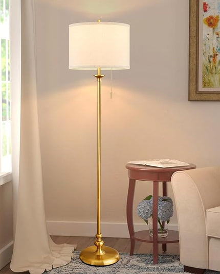Luvkczc Modern Floor Lamp, 60" Standing Lamp for Living Room with Pull Chain Switch, Corner Tall Soft Lighting for Bedroom, Office, Dining Room, Farmhouse (Bulb Included),Gold - LeafyLoom