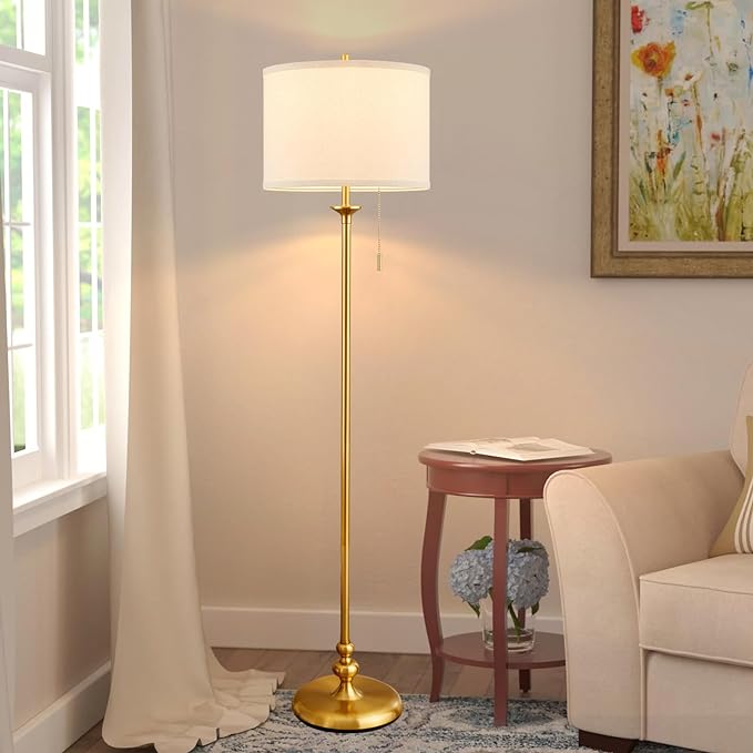 Luvkczc Modern Floor Lamp, 60" Standing Lamp for Living Room with Pull Chain Switch, Corner Tall Soft Lighting for Bedroom, Office, Dining Room, Farmhouse (Bulb Included),Gold - LeafyLoom