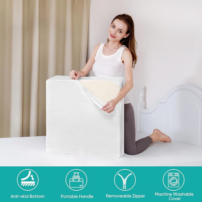 Bed Wedge Pillow for After Surgery Premium 7.5" Wedge Pillow for Sleeping with Memory Foam Top, Triangle Pillow Wedge for Acid Reflux Snoring Post Surgery Leg Elevation Back & Knee Pain Relief -White - LeafyLoom