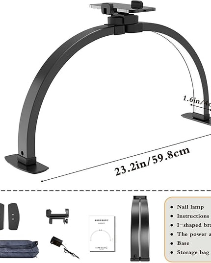 Half Moon Light for Nail Desk Foldable 3000-6500k Lash Light Nail Tech Lamp for Desk with Phone Holder for lash Extension Led Light for Nails tech Stepless Dimming (Black, 23in) - LeafyLoom