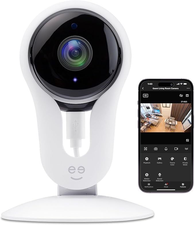 Geeni Aware 1080p HD Smart Camera – Indoor Home Security Camera – No Hub Required – Motion Detection Camera – Smart Camera Works with Amazon Alexa and Google Home, Requires 2.4 GHz Wi-Fi Geeni