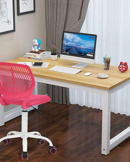 FurnitureR Teens Girls Task Chair 360 Swivel, Low Mid PP Mesh Back Fabric Seat, Height Adjustable, Rolling Castor, W15.7inces x D15.2inces x H29.5-34.2inches (Pink) - LeafyLoom
