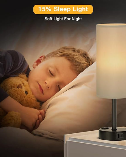 Grey Touch Table Lamps Set of 2-3 Way Dimmable Bedroom Lamps for Bedside with USB C and A Ports, Small Nightstand Lamps with AC Outlet, Desk Lamps with Black Base for Office Boys - LeafyLoom