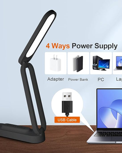 LED Desk Lamp for Office Home & Battery Operated Lamp Rechargeable Lamp Foldable & Portable Light, LED Desk Light Strip, 3 Brightness Dimmable Small Desk Lamp Reading Lamp (Black (2PACK)) - LeafyLoom