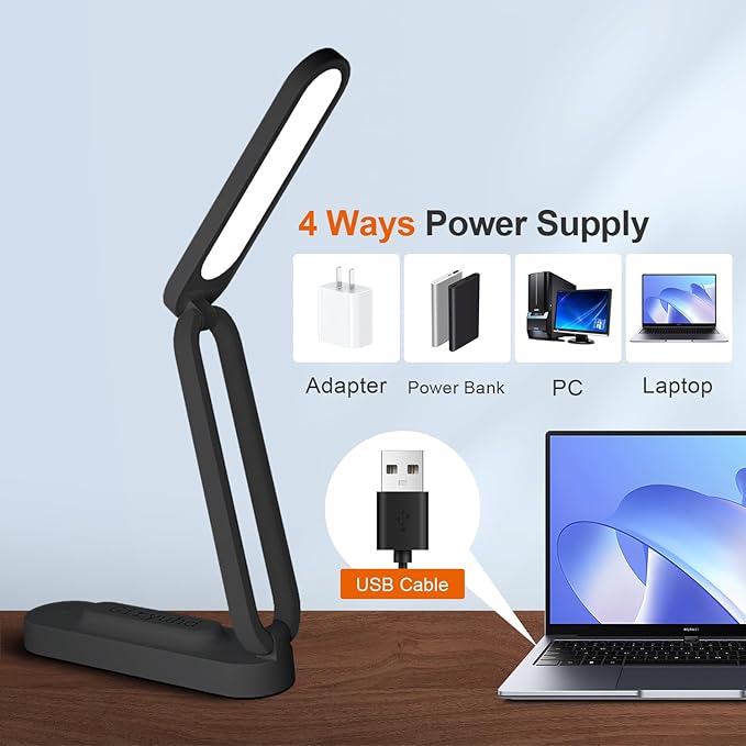 LED Desk Lamp for Office Home & Battery Operated Lamp Rechargeable Lamp Foldable & Portable Light, LED Desk Light Strip, 3 Brightness Dimmable Small Desk Lamp Reading Lamp (Black (2PACK)) - LeafyLoom