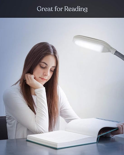 Brightech Litespan - Bright LED Floor Reading Lamp for Over Chair Crafts and Reading, Estheticians' Light for Lash Extensions, Adjustable Standing Lamp for Living Room, Bedroom, Office - White - LeafyLoom