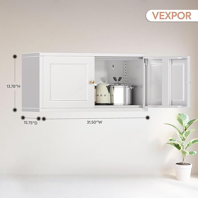 Metal Wall Cabinet, Metal Accent Storage Cabinet with Doors for Kitchens, Dining, and Living rooms, Assembly Required - LeafyLoom