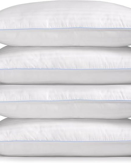 eLuxurySupply 4-Pack Premium Bed Pillows - Medium Density and Medium Loft Ideal for Back and Side Sleepers - 100% Cotton Casing - 20"X36" King Size - LeafyLoom