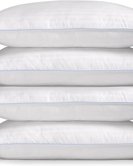 eLuxurySupply 4-Pack Premium Bed Pillows - Medium Density and Medium Loft Ideal for Back and Side Sleepers - 100% Cotton Casing - 20"X28" Standard/Queen Size - LeafyLoom