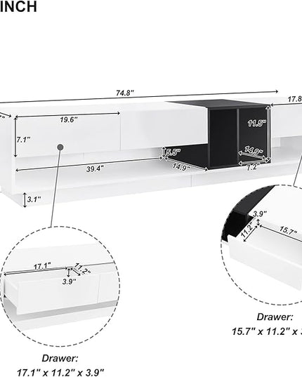 NicBex TV Stand for 80 Inch TV Modern TV Media Console Table with Versatile Compartment,Entertainment Center with Storage for Living Room,74.8 Inch,White - LeafyLoom