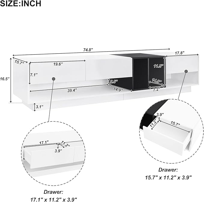 NicBex TV Stand for 80 Inch TV Modern TV Media Console Table with Versatile Compartment,Entertainment Center with Storage for Living Room,74.8 Inch,White - LeafyLoom