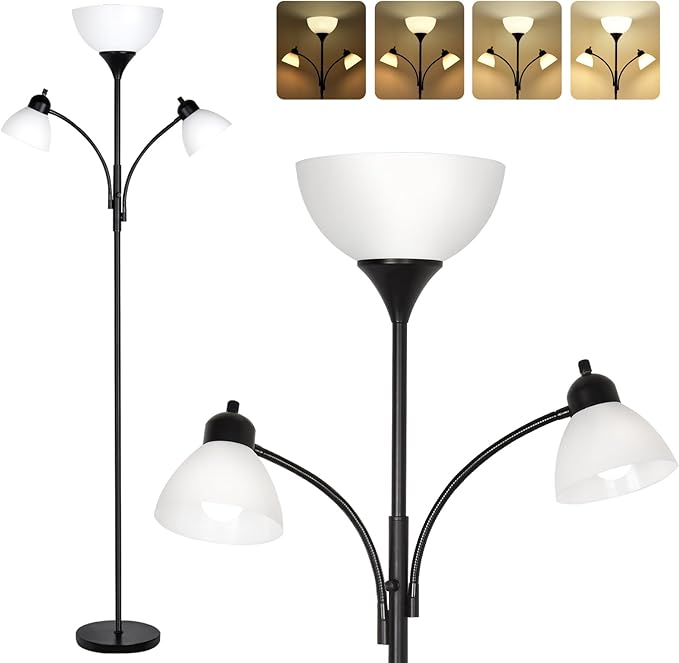 RIGLG Floor Lamps for Living Room,Standing Lamp with Stepless Dimming, 3 Lights Adjustable Reading Lights, Morden Tall Lamps for Living Room, Bedroom, Office - LeafyLoom