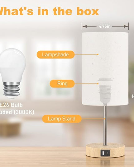 AKASUKI Table Lamp for Bedroom, 3 Way Dimmable Touch Lamp with Dual Charging Station, Small Bedside Lamps for Night Stands, Living Room, Office(LED Bulb Included) - LeafyLoom