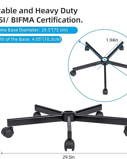 Purgreen Home Office Swivel Chair Base – Durable, Steady and Easy Installation – Perfect for Criss Cross and Cross Legged Chairs with Replacement Casters (Blcak, Base+Wheel), KING24AER01 - LeafyLoom