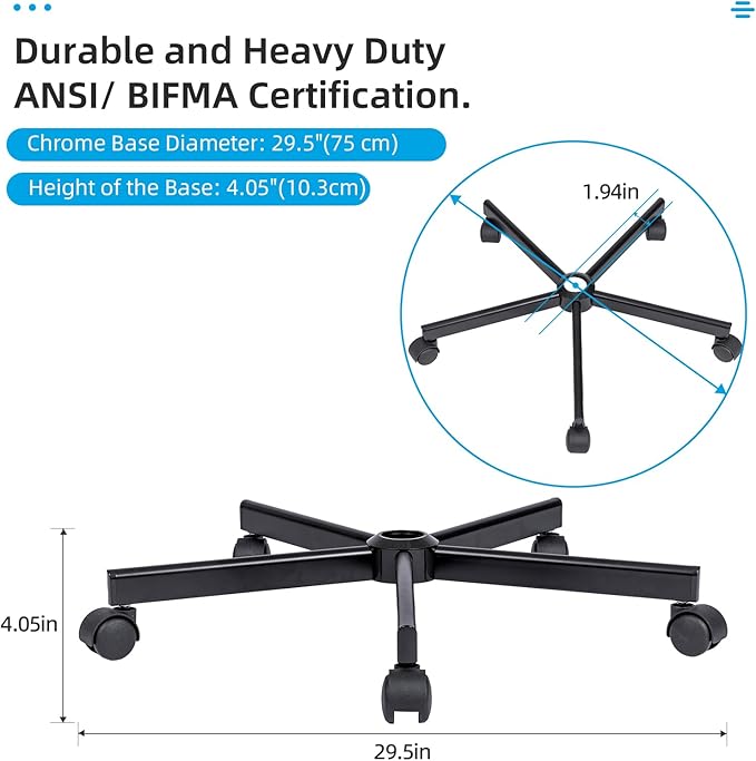 Purgreen Home Office Swivel Chair Base – Durable, Steady and Easy Installation – Perfect for Criss Cross and Cross Legged Chairs with Replacement Casters (Blcak, Base+Wheel), KING24AER01 - LeafyLoom