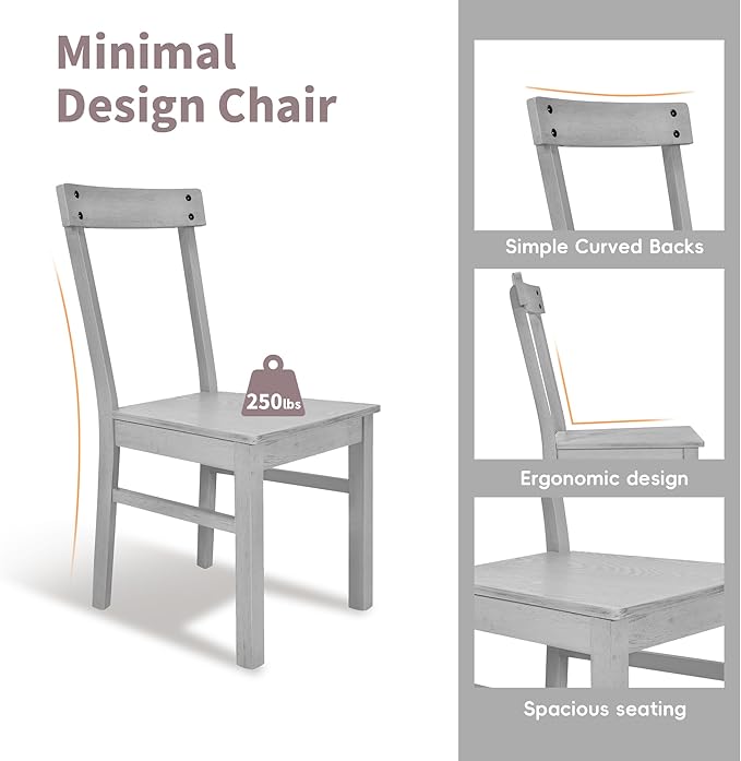 Merax 5-Piece Rustic Set with Round Pedestal Extendable Table and 15.7" Removable Leaf, Simple Dining Chirs for Small Places, Gray, Grey - LeafyLoom