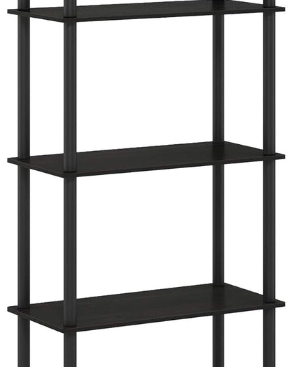 Furinno Turn-N-Tube 5-Tier Multipurpose Shelf / Display Rack / Storage Shelf / Bookshelf, Round Tubes, Espresso/Black - LeafyLoom