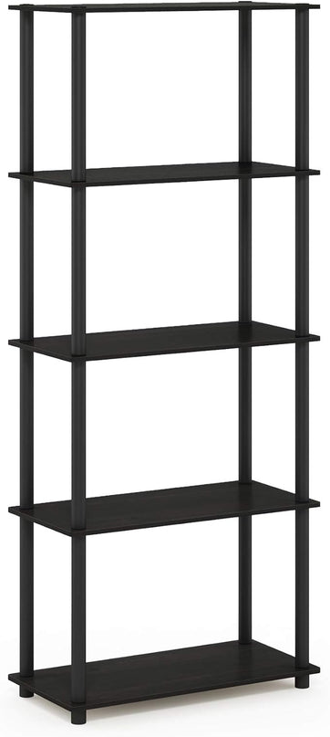 Furinno Turn-N-Tube 5-Tier Multipurpose Shelf / Display Rack / Storage Shelf / Bookshelf, Round Tubes, Espresso/Black - LeafyLoom