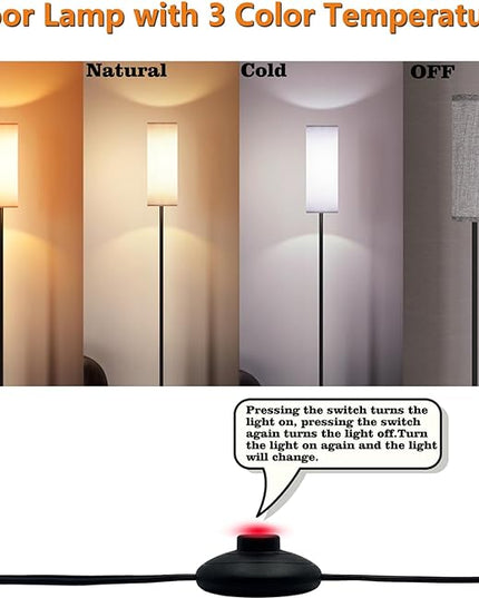 LED Floor Lamp Simple Design, Modern Floor Lamp with Shade, Tall Lamps for Living Room Bedroom Office Dining Room Kitchen, Black Pole Lamp with Foot Switch (with Bulb)(Gray Shade) - LeafyLoom