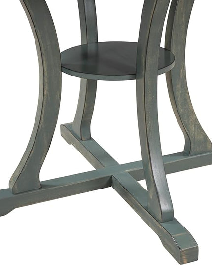 Kitchen Set 5-Piece Round Dining 4 Fabric Chairs with Special-shaped Table Legs and Storage Shelf, Antique Blue+Dark Brown - LeafyLoom