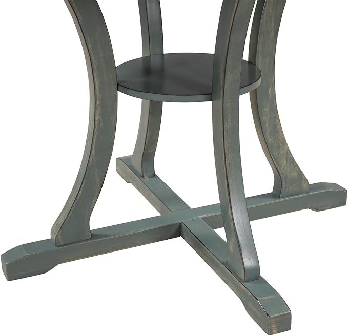 Kitchen Set 5-Piece Round Dining 4 Fabric Chairs with Special-shaped Table Legs and Storage Shelf, Antique Blue+Dark Brown - LeafyLoom