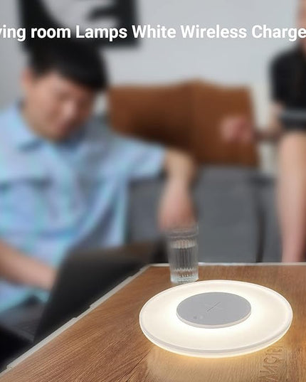 Table Lamp with Wireless Charger, Table Lamp with USB Port 2, Nightstand Lamp with Charging Station, Desk Night Light with Wireless Charger, Three-Port Plug (Table Lamp 4000K) - LeafyLoom