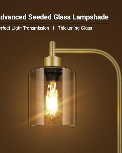 Gold Floor Lamp, Standing Lamp with Glass Lampshade, 6W LED Bulb Included, Modern Floor Lamp with Foot Switch, Industrial Floor Lamp, Bright LED Floor Lamp for Living Room and Bedroom, Office - LeafyLoom