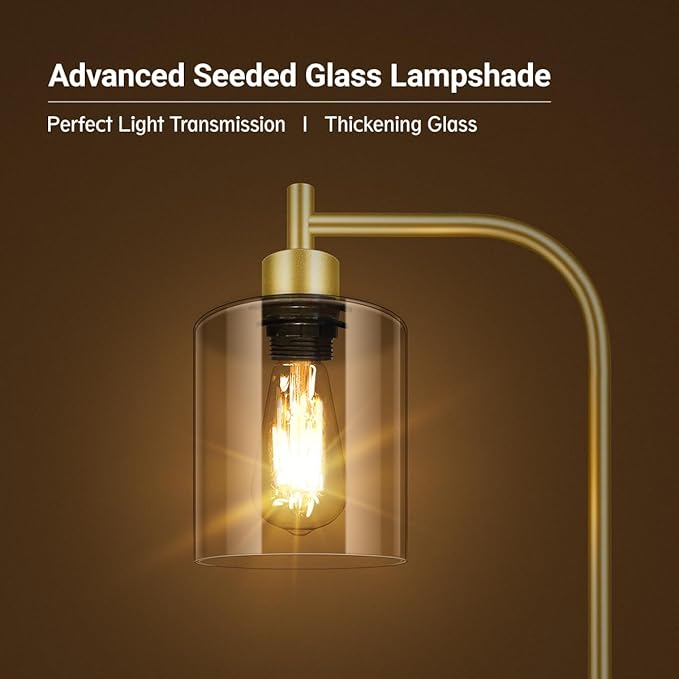 Gold Floor Lamp, Standing Lamp with Glass Lampshade, 6W LED Bulb Included, Modern Floor Lamp with Foot Switch, Industrial Floor Lamp, Bright LED Floor Lamp for Living Room and Bedroom, Office - LeafyLoom