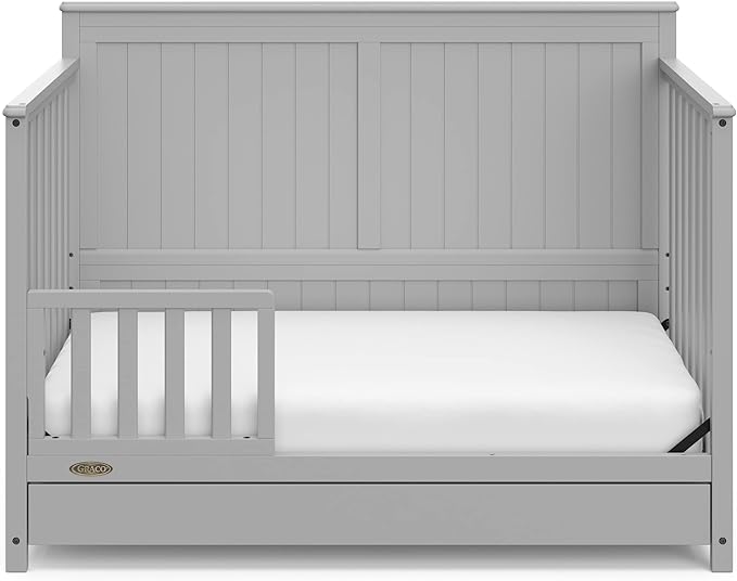 Graco Hadley 5-in-1 Convertible Crib with Drawer (Pebble Gray) – GREENGUARD Gold Certified, Crib with Drawer Combo, Full-Size Nursery Storage Drawer, Converts to Toddler Bed, Daybed - LeafyLoom