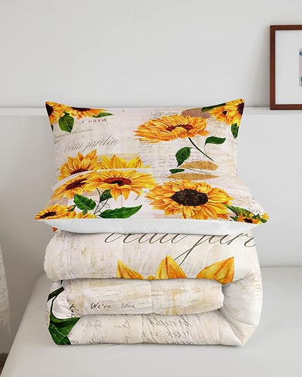 Vintage Sunflowers Comforter Full Size Yellow Floral Bedding Sets Girls Child Youth Tropical Sunflower Print Down Comforter Old Fashioned Quilt Flower Blossoms Bedding Comforter Set Nature Theme - LeafyLoom