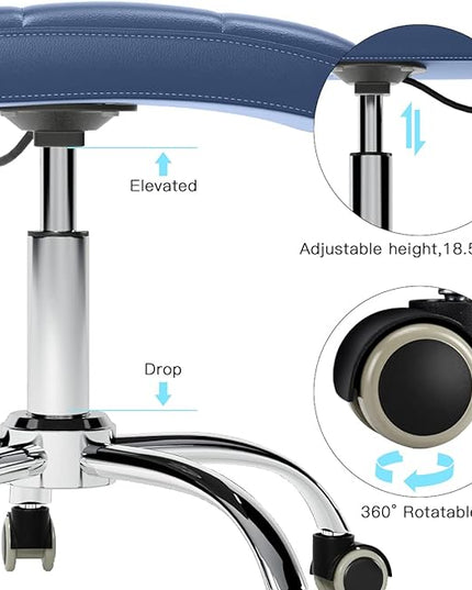 360° Office Desk Chair,PU Adjustable Rolling Task Chair with Backrest for Barber,Office,Home, Computer,360° Swivel,Armless (blue) - LeafyLoom