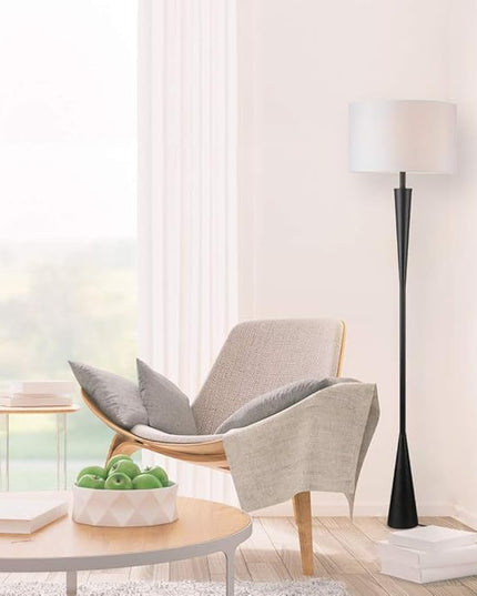 Globe Electric x Novogratz 67224 Temple 70" Floor Lamp, Matte Black, White Fabric Shade, Socket Rotary Switch - LeafyLoom