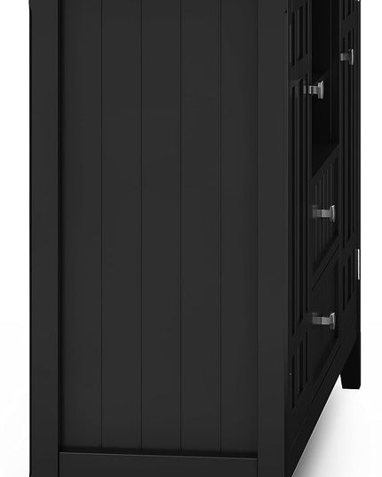 SIMPLIHOME Bedford SOLID WOOD Wide Transitional Media Stand for TVs up to 60 inches for The Living Room and Entertainment Center, 53 inch, Black - LeafyLoom