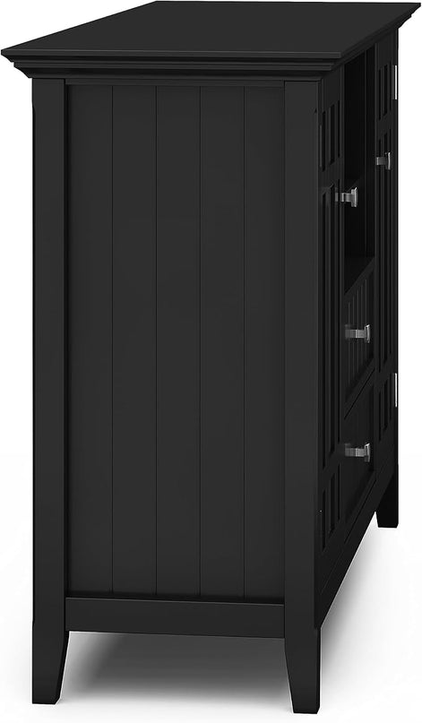 SIMPLIHOME Bedford SOLID WOOD Wide Transitional Media Stand for TVs up to 60 inches for The Living Room and Entertainment Center, 53 inch, Black - LeafyLoom