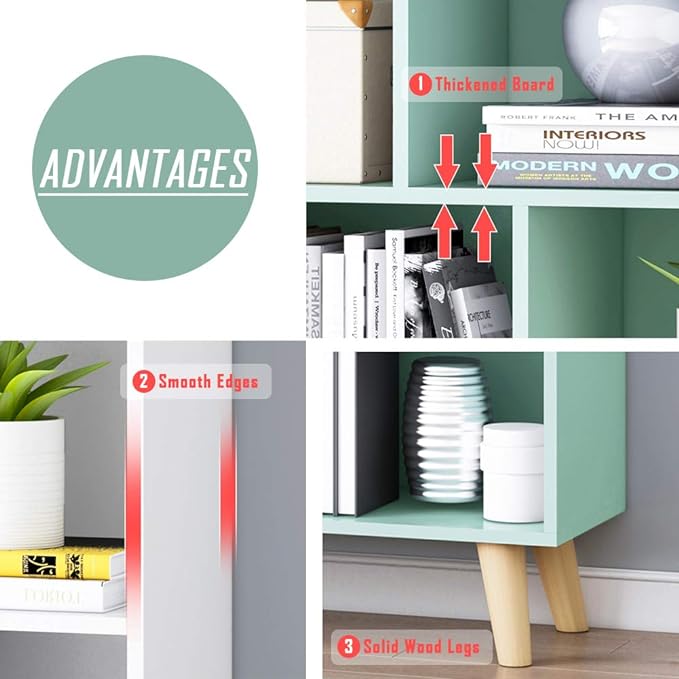 IOTXY Wooden Open Shelf Bookcase - 3-Tier Floor Standing Display Cabinet Rack with Legs, 10 Cubes Bookshelf, Warm White - LeafyLoom