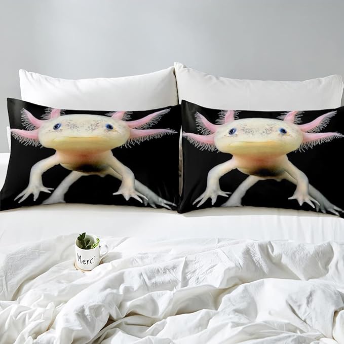 Axolotl Bedding Set King Cute Axolotl Comforter Set 3D Axolotls Down Comforter Bedroom Decor Sea Wildlife Animals Reptile Duvet Set Lightweight Soft Warm Quilt Set for Kids Boys Teens Men Adult - LeafyLoom