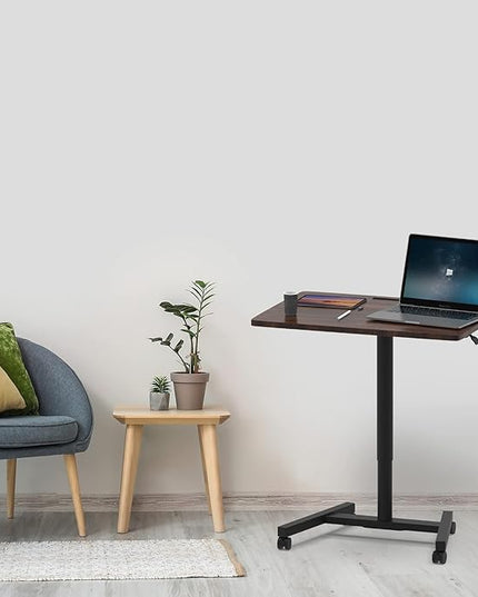 Rolling Desk Adjustable Height, Presentation Podium with Tablet Slot, 28 Inch Mobile Laptop Stand Desk Rolling Cart for Home Office Classroom - LeafyLoom