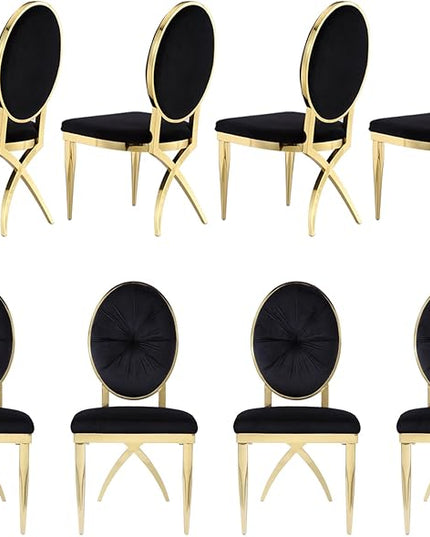ACEDÉCOR Black Velvet Dining Chair, Classic King Louis Upholstered Dining Room Chair with Oval Back & Gold Unique Legs, Set of 8 - LeafyLoom