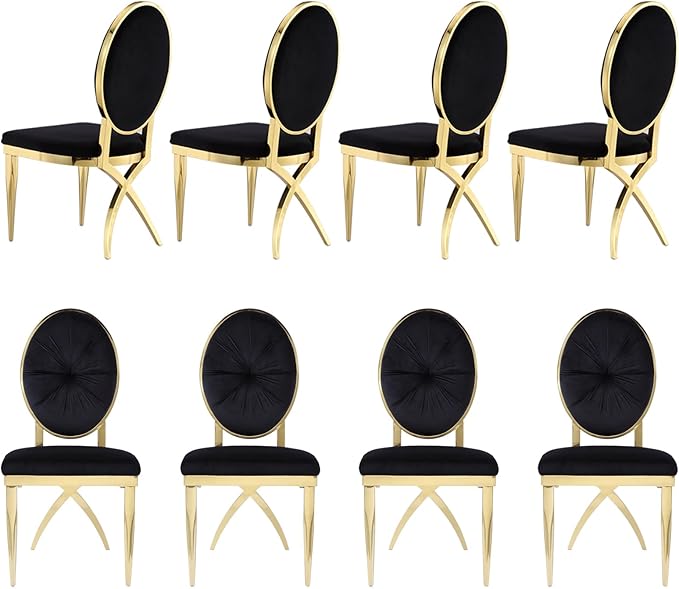 ACEDÉCOR Black Velvet Dining Chair, Classic King Louis Upholstered Dining Room Chair with Oval Back & Gold Unique Legs, Set of 8 - LeafyLoom