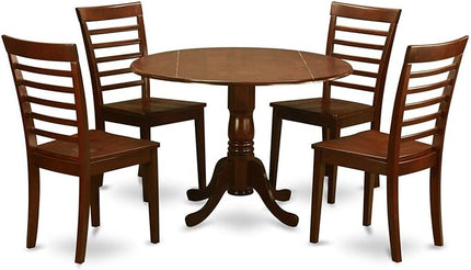 East West Furniture DLML5-MAH-W 5 Piece Modern Set Includes a Round Wooden Table with Dropleaf and 4 Kitchen Dining Chairs, 42x42 Inch - LeafyLoom