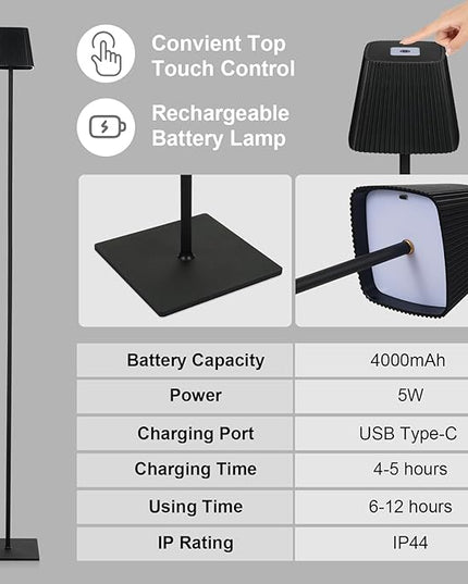 Neoglint Cordless Floor Lamp for Outdoor/Indoor, Touch Control Adjustable Height LED Lamp, Dimmable Rechargeable Battery Operated Lamp for Bedroom, Living Room, Patio(Square) - LeafyLoom